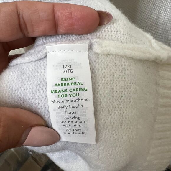 Aerie Oversized Comfy Striped Cape Sweater Criss Cross Back Gray White Size L/XL - Picture 14 of 16